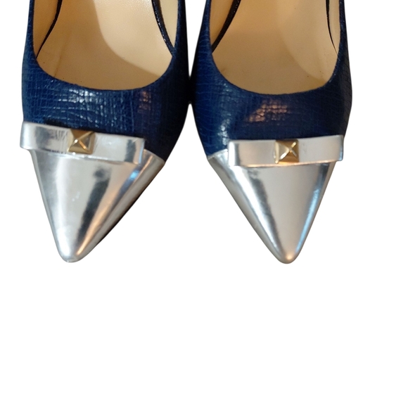 Kate Spade Paloma Blue Snake Embossed Silver Cap Toe Pumps Heels 9.5 - Picture 3 of 12